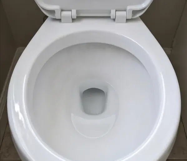 Toilet bowl bright white after descaling